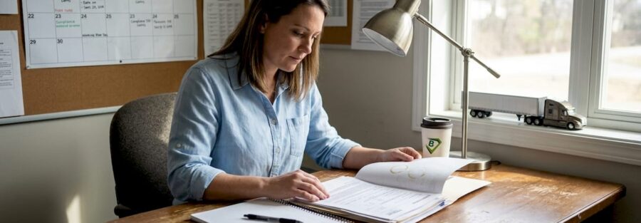 Fleet manager checking insurance paperwork