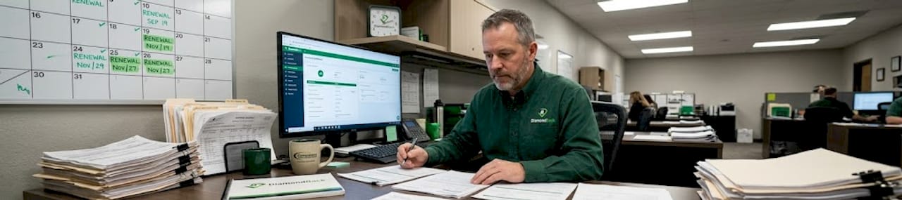 Fleet manager reviewing insurance renewal tasks
