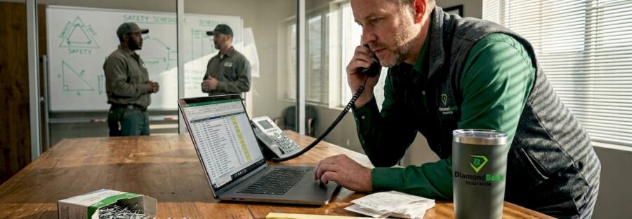 Fleet manager reviewing trucking risks in office
