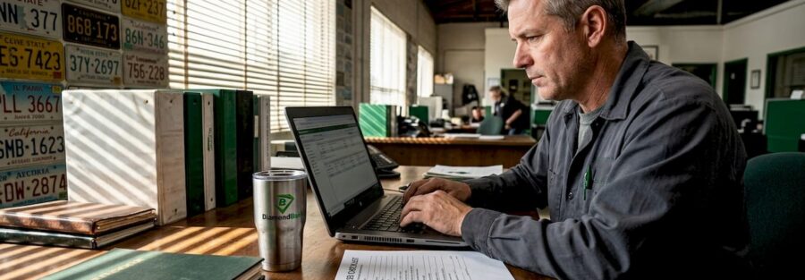 Fleet manager purchasing trucking fleet insurance online
