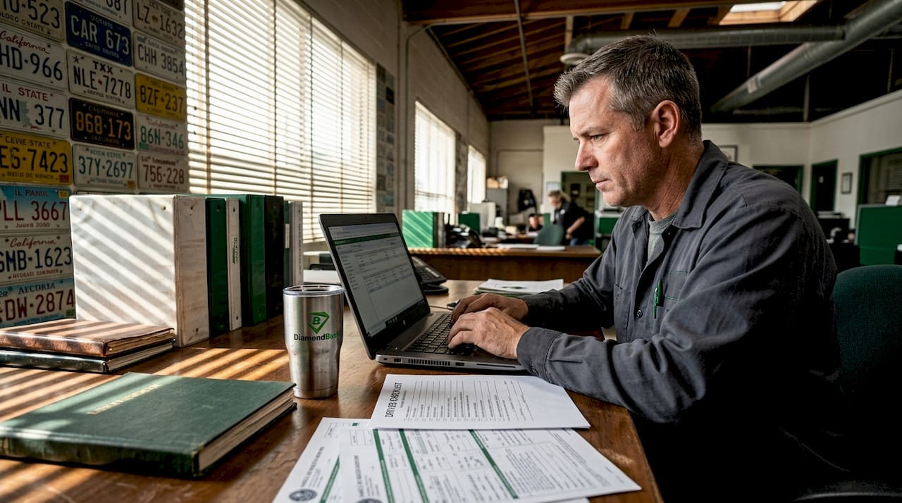Fleet manager purchasing trucking fleet insurance online