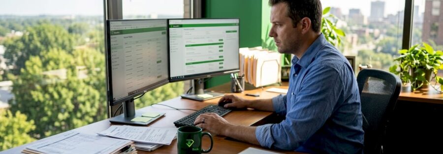 Fleet manager reviewing instant insurance quotes