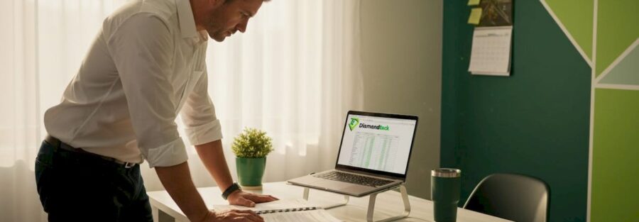 Logistics manager reviewing trucking insurance documents
