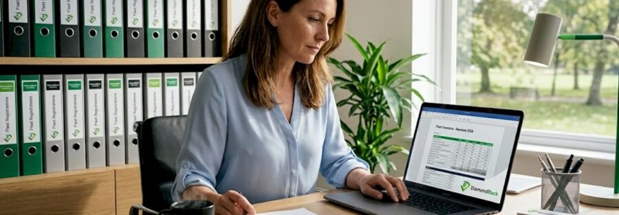 Business owner reviews fleet insurance documents
