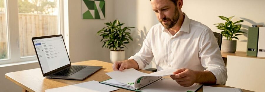Insurance agent reviewing binder document