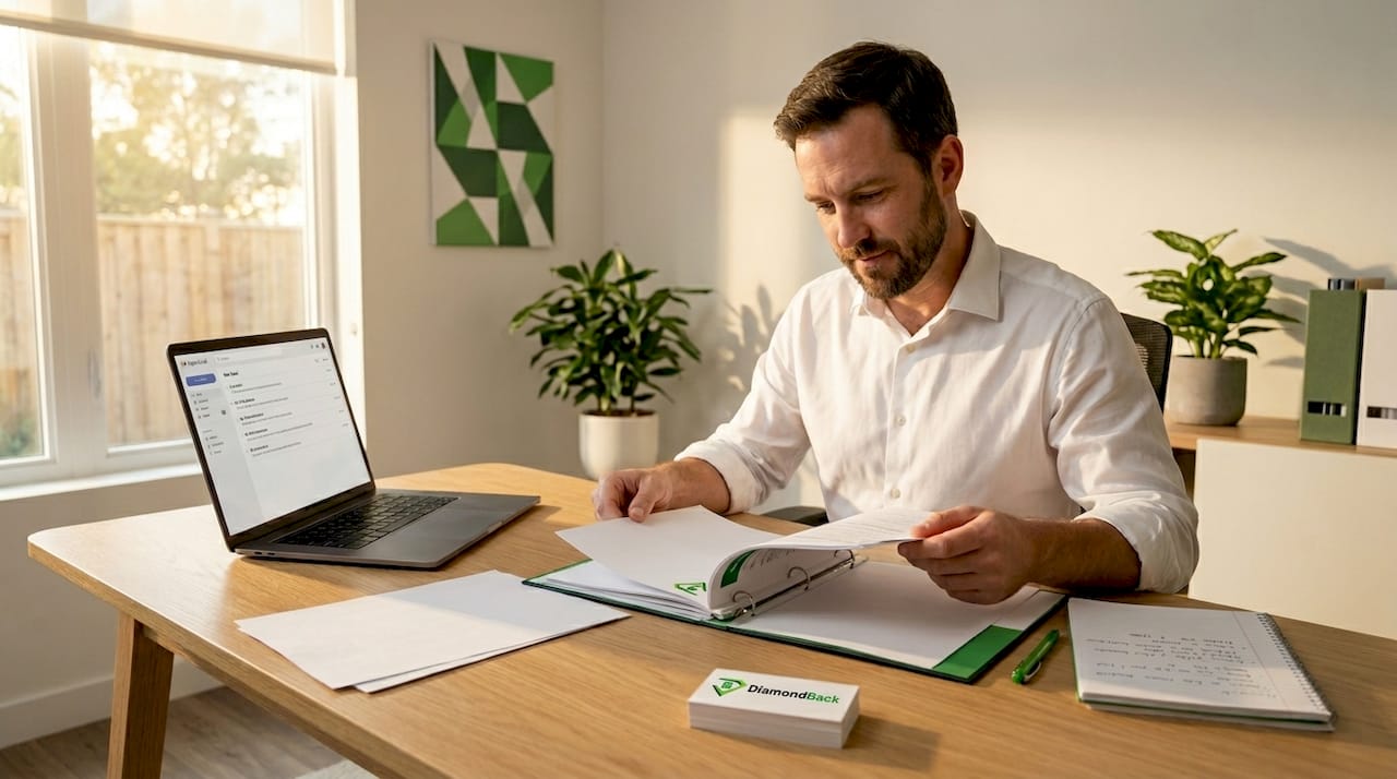 Insurance agent reviewing binder document