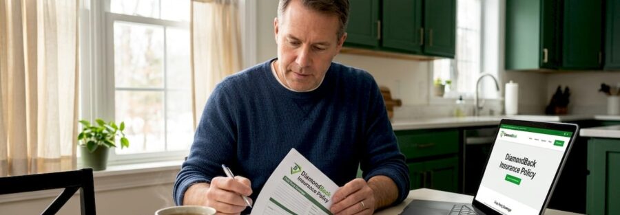 Homeowner reviewing insurance policy documents