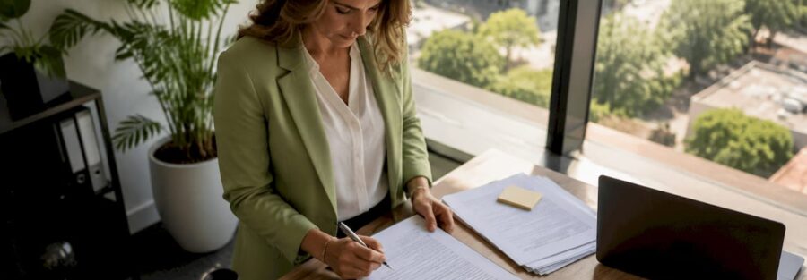 Fleet manager reviewing fleet insurance paperwork