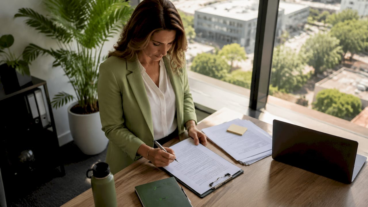 Fleet manager reviewing fleet insurance paperwork