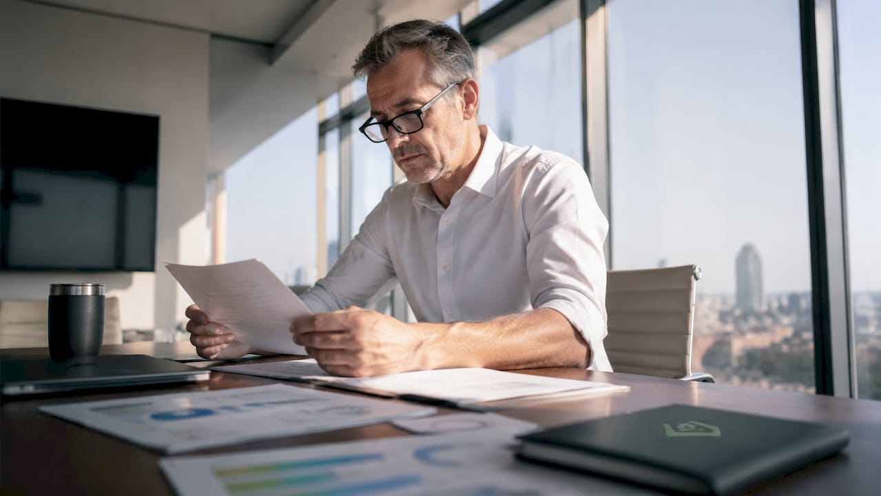 Fleet manager reviewing cargo insurance documents