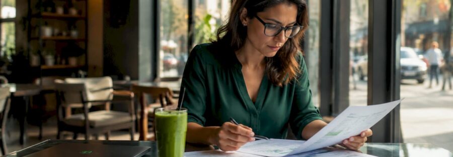 Female insurance broker reviewing insurance policies
