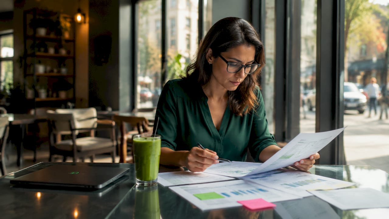 Female insurance broker reviewing insurance policies