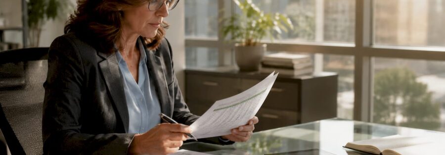Woman reviewing insurance loss run report