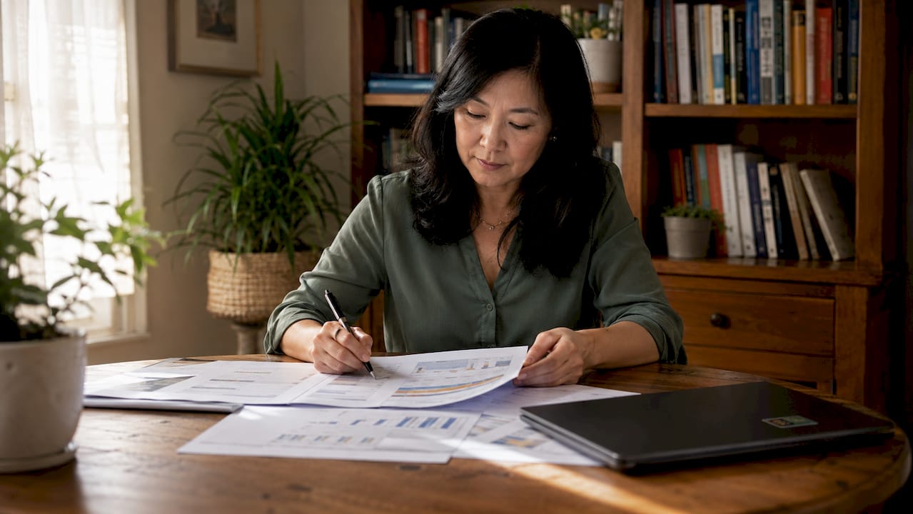 Insurance underwriter reviewing risk assessment reports