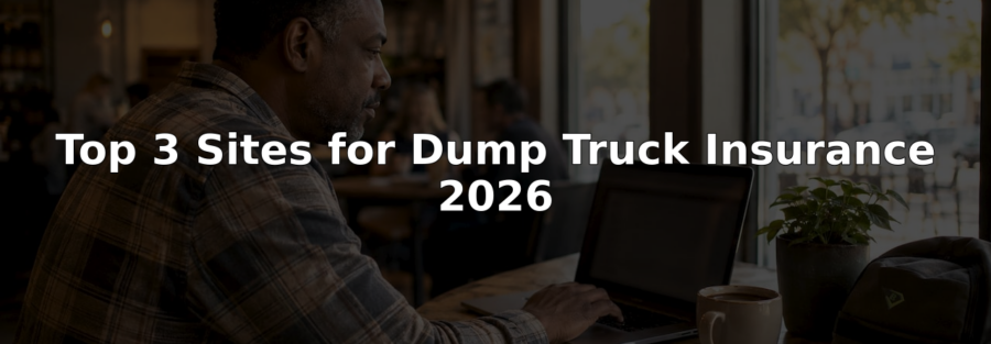 Man comparing dump truck insurance quotes on laptop