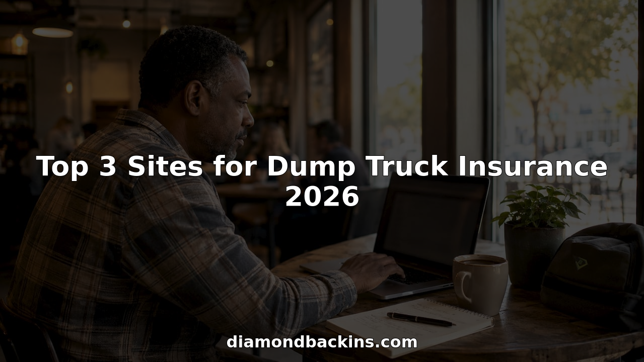 Man comparing dump truck insurance quotes on laptop