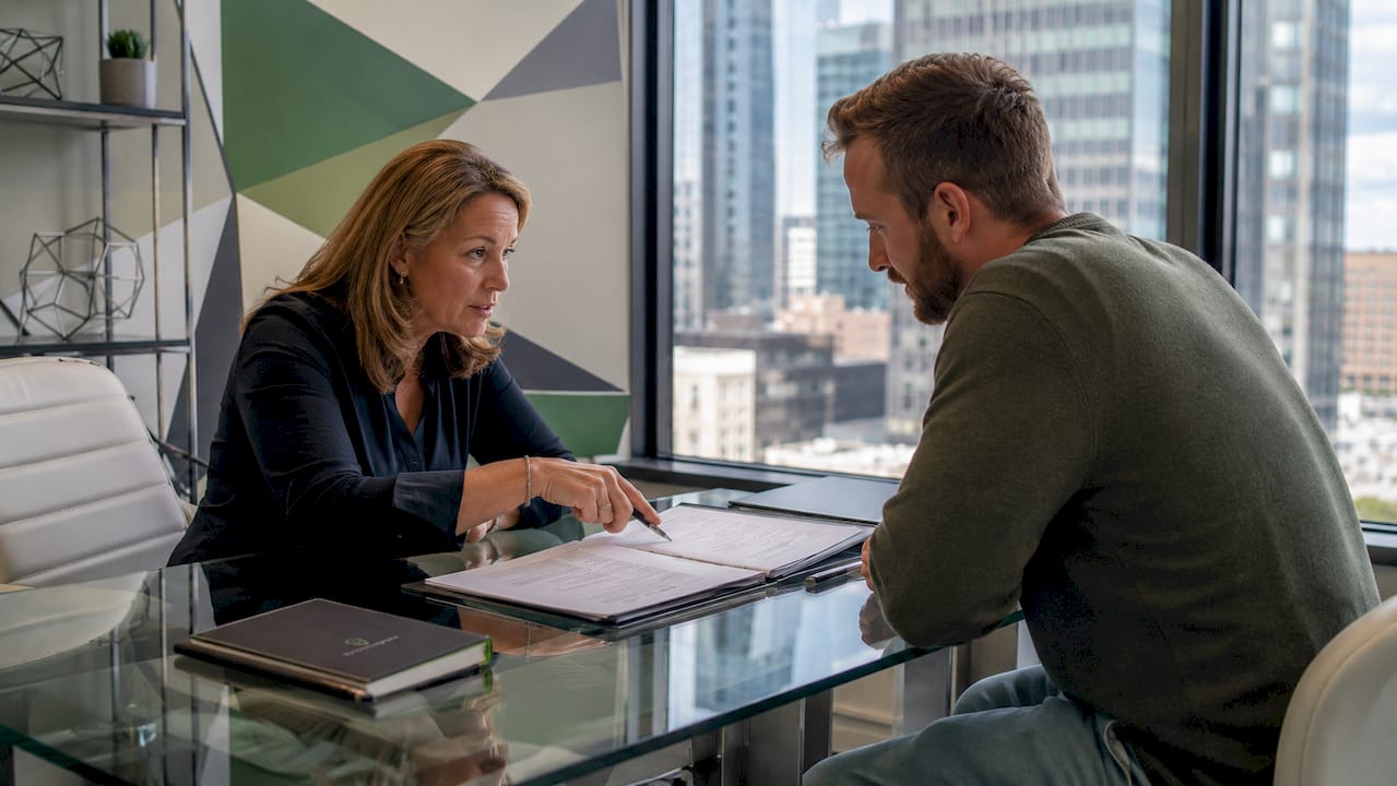 Insurance agent reviewing vehicle damage claim with client