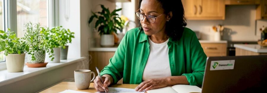 Agent reviewing insurance documents at desk