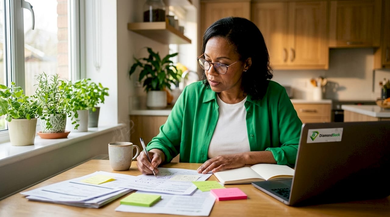 Agent reviewing insurance documents at desk