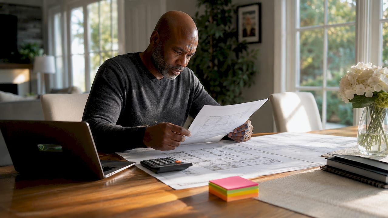 Property owner reviewing insurance documents