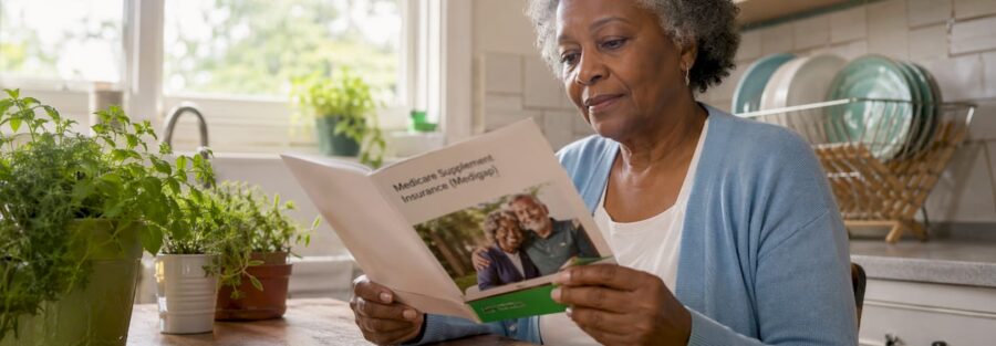 Senior woman reviewing Medicare supplement insurance
