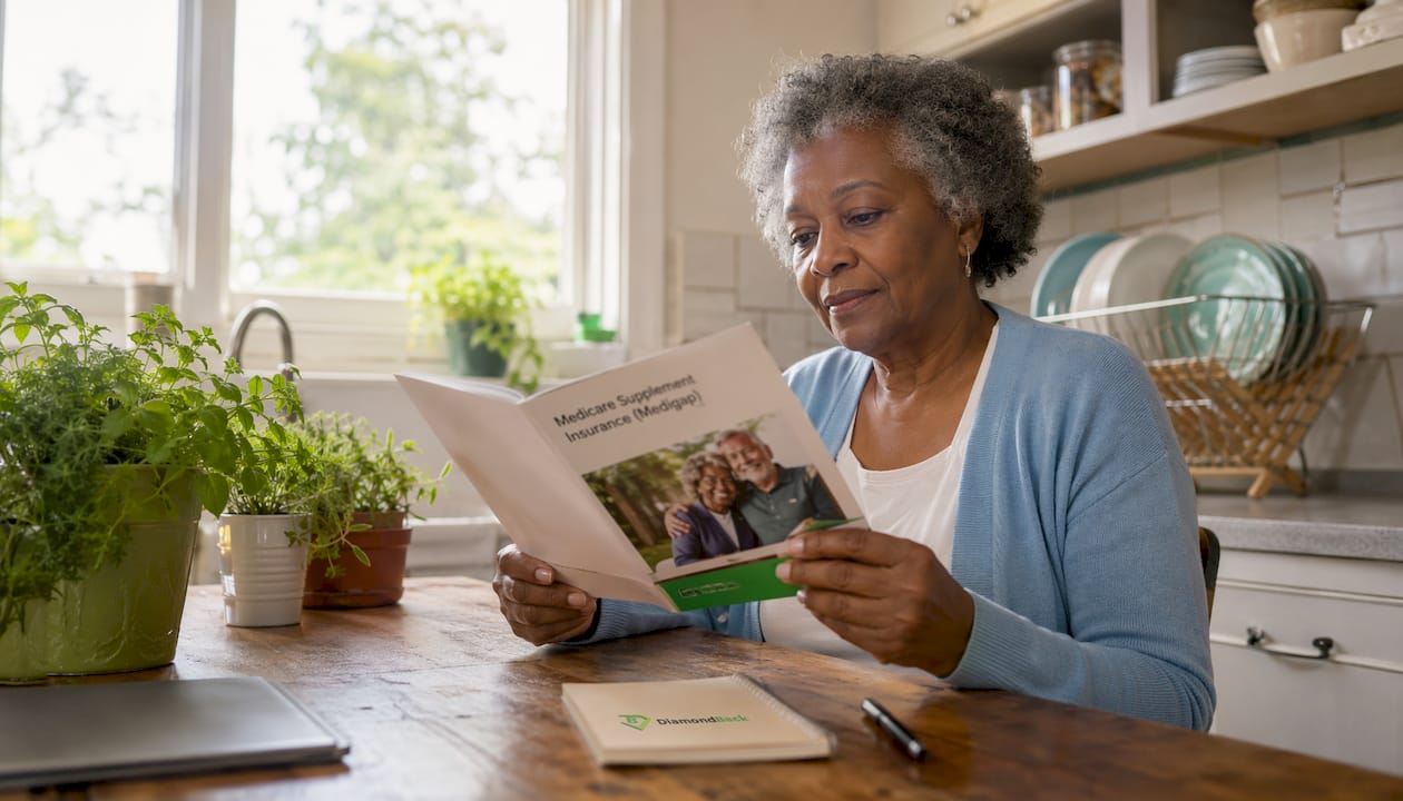 Senior woman reviewing Medicare supplement insurance