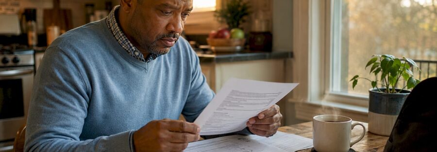 Man reviewing uninsured motorist insurance papers