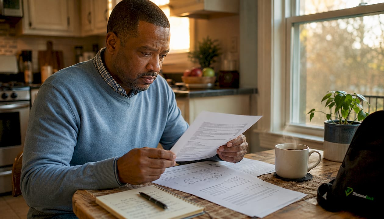 Man reviewing uninsured motorist insurance papers