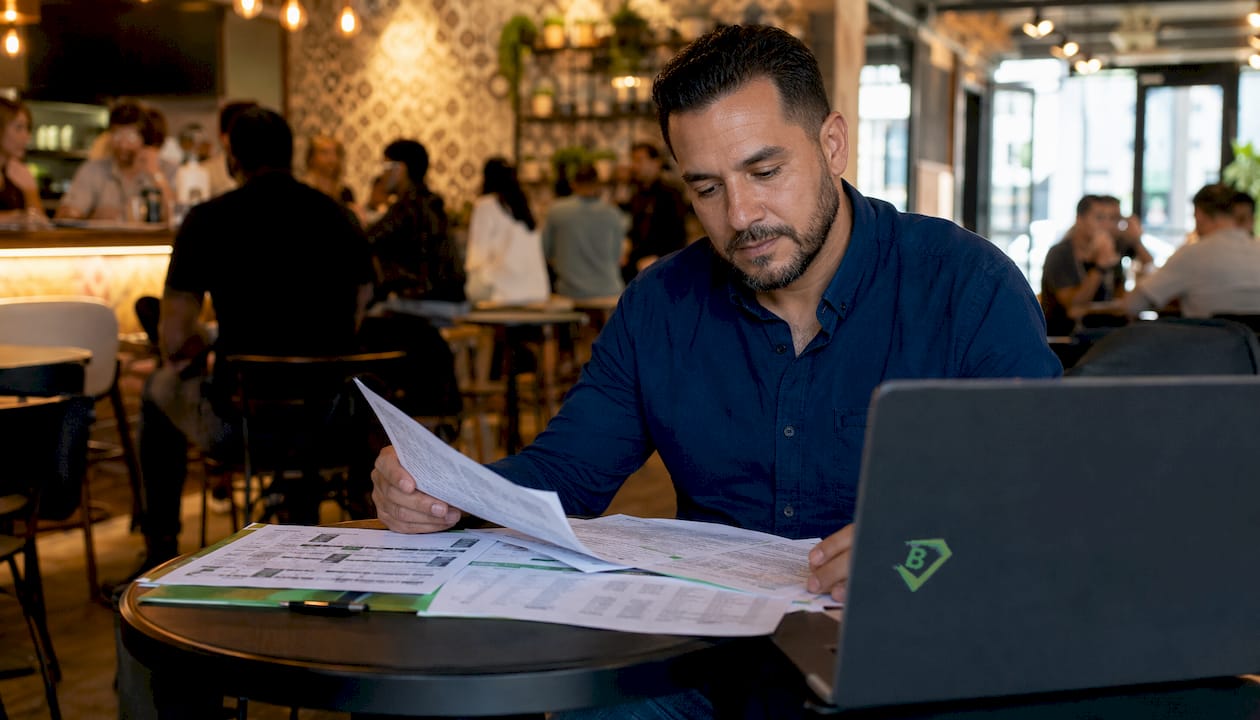 Man at desk reviewing insurance quotes