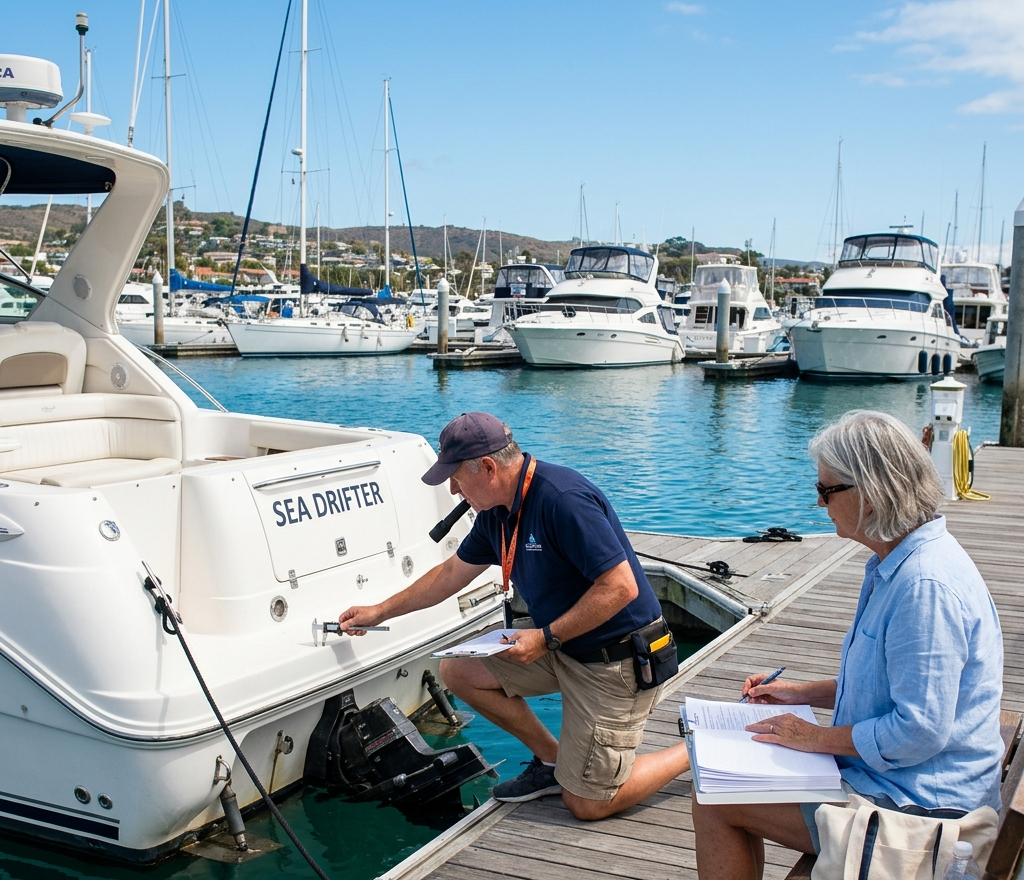 Boat Insurance Survey Cost with DiamondBack Insurance - Boat owner reviewing marine survey 