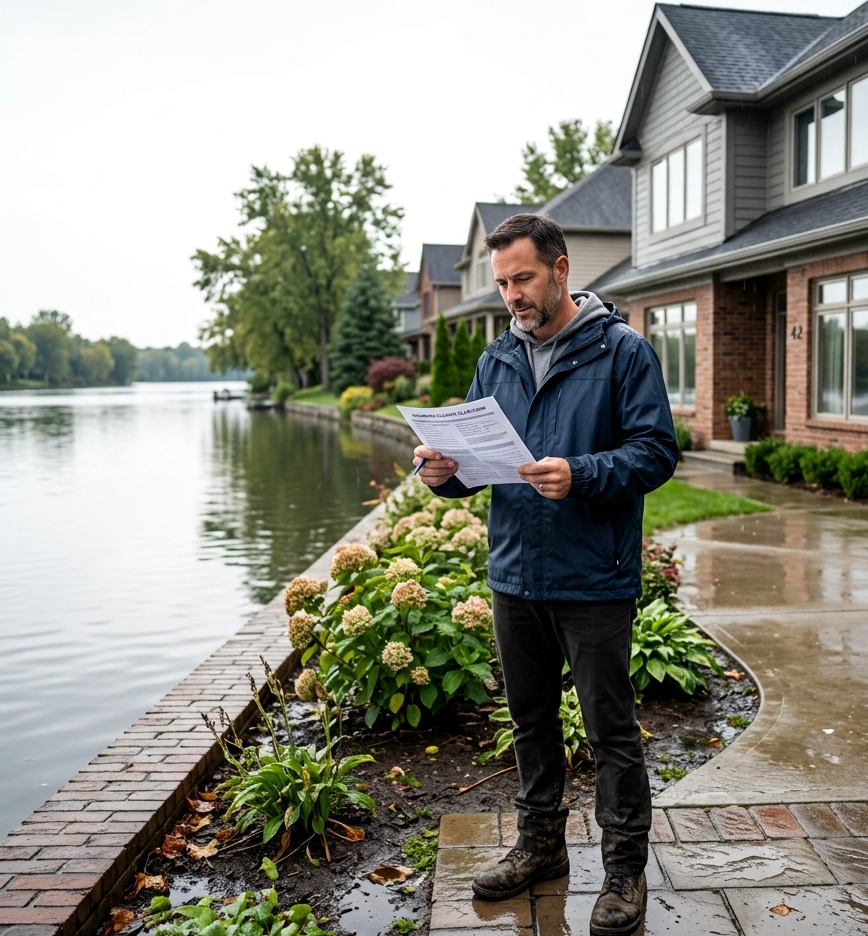 A person reviewing flood insurance premium.