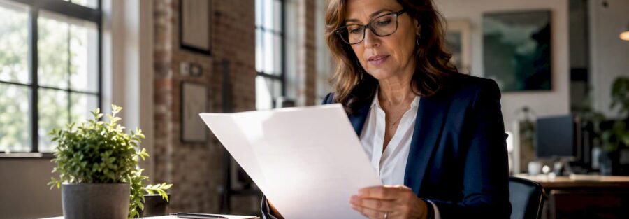 Insurance agent reviewing inland marine policy
