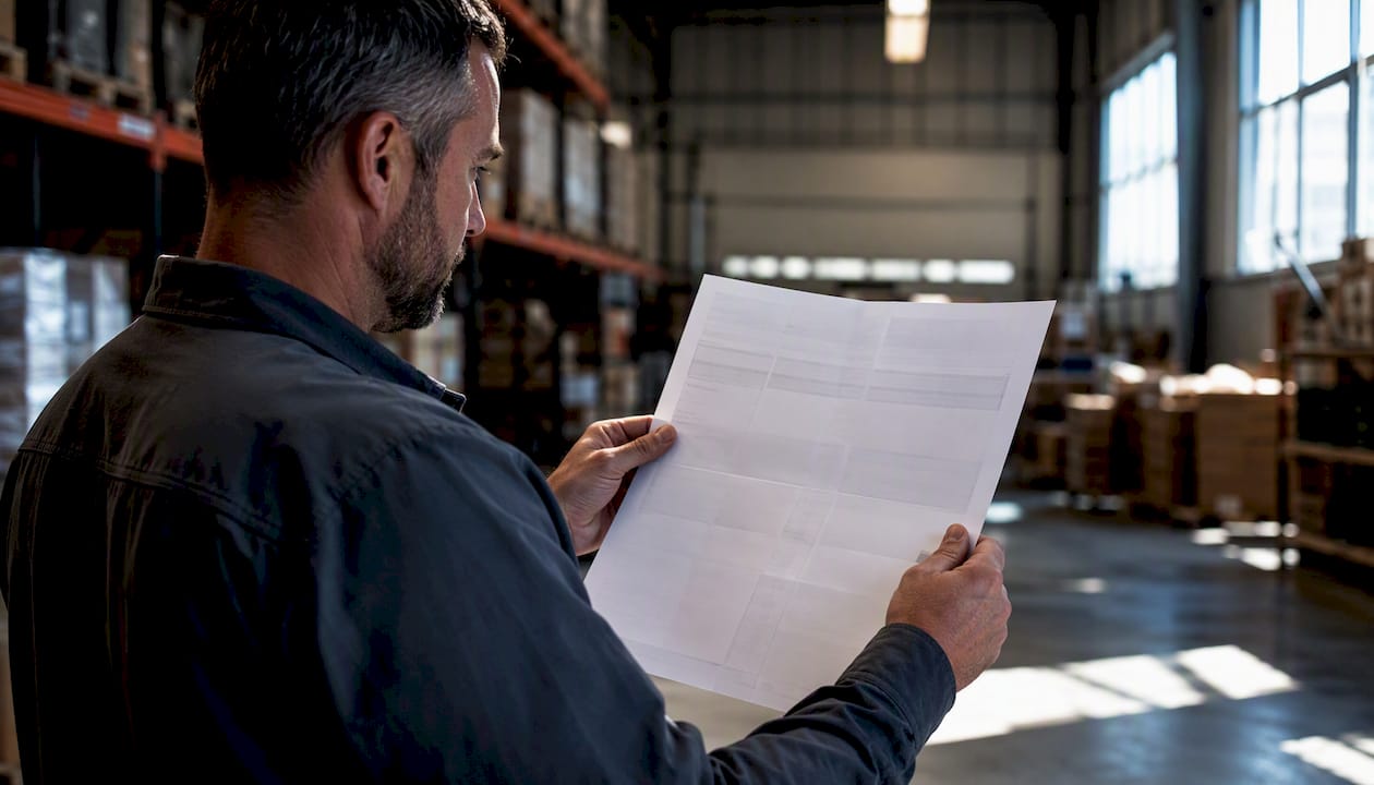 Fleet manager reviewing insurance quote summaries