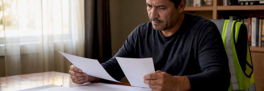 Blank insurance forms on desk with truck tire background