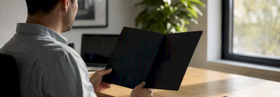 Hands holding insurance certificate folder