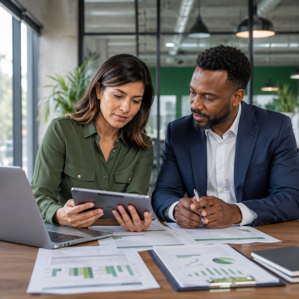 A man and a woman discuss what business owners policy covers.