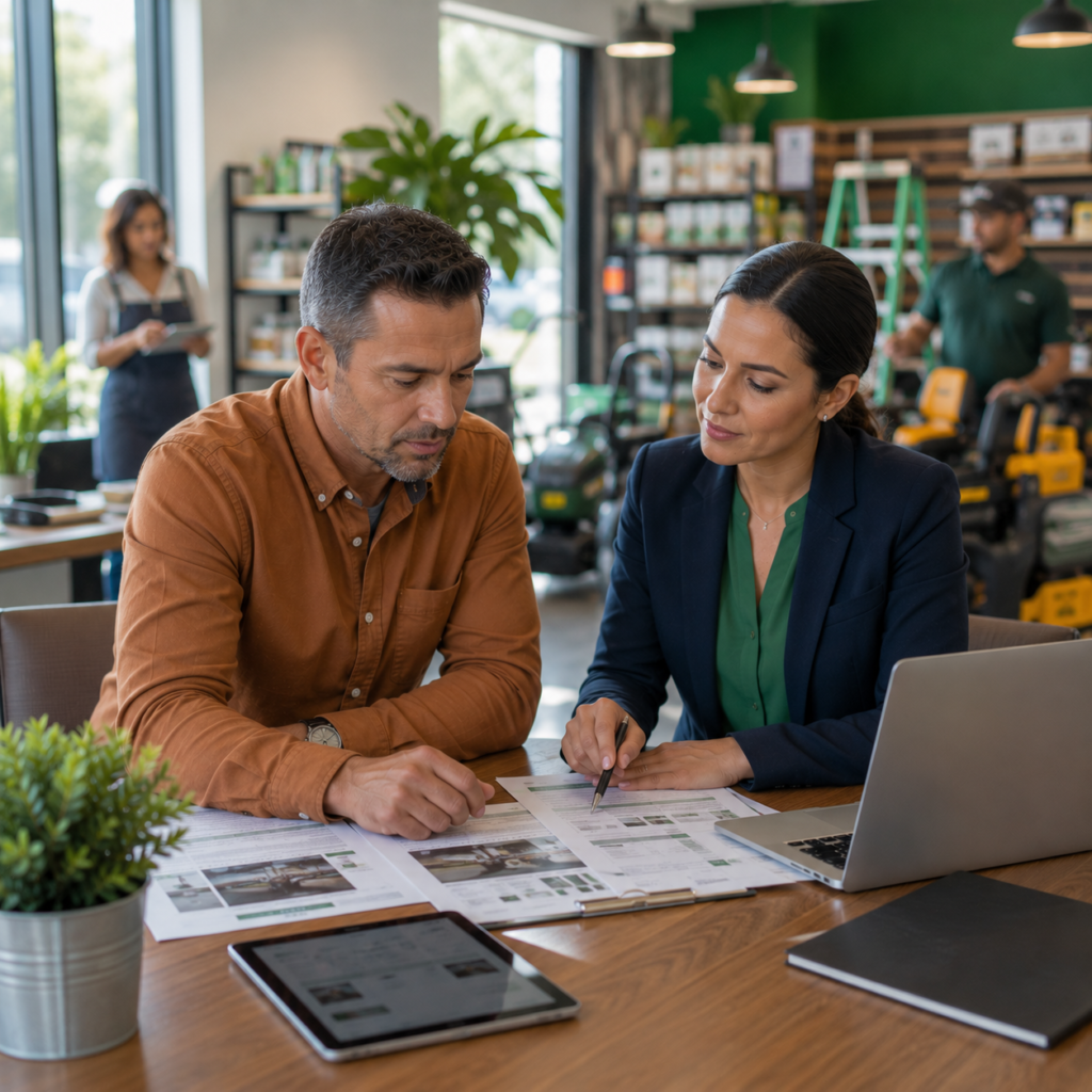 Two people discussing which insurance is best for business with DiamondBack Insurance practical guide.