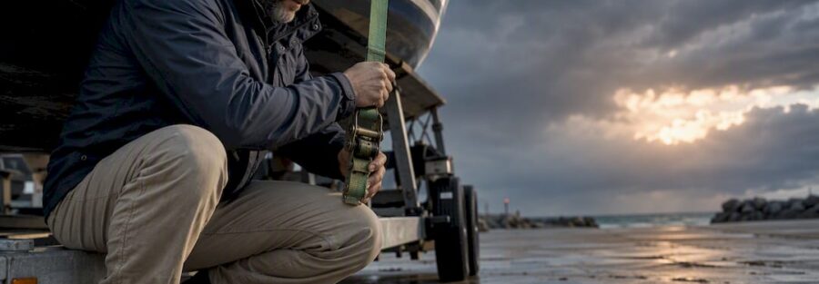 Boat owner securing vessel before hurricane season