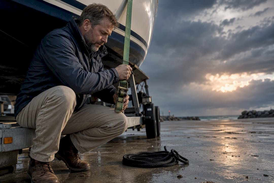 Boat owner securing vessel before hurricane season