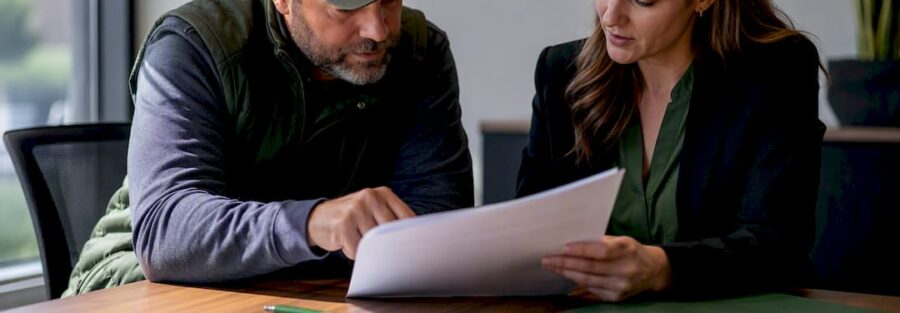 Owner reviewing workers’ compensation worksheet